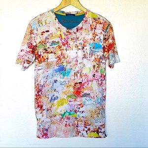 Robert Graham T-Shirt Novelty Print 100% Cotton Size XS V-Neck Beach